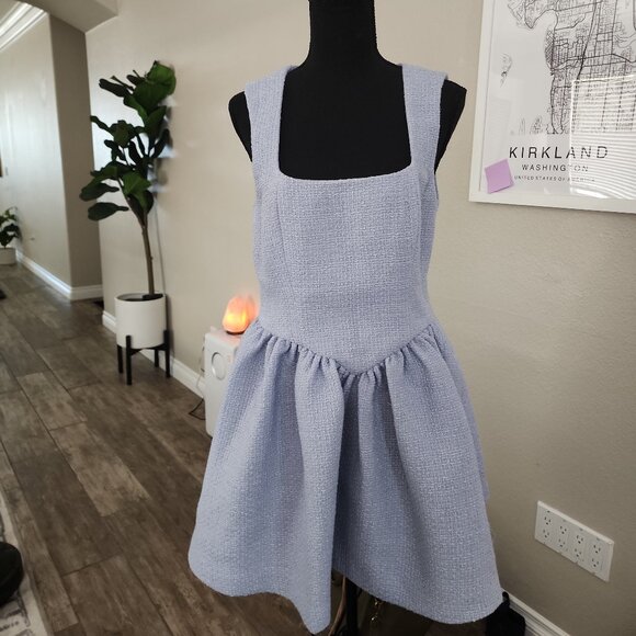 💙 Light Blue BoucleTextured Fit & Flare Mini Dress – Elegant, Flirty & On-Trend - Picture 1 of 3